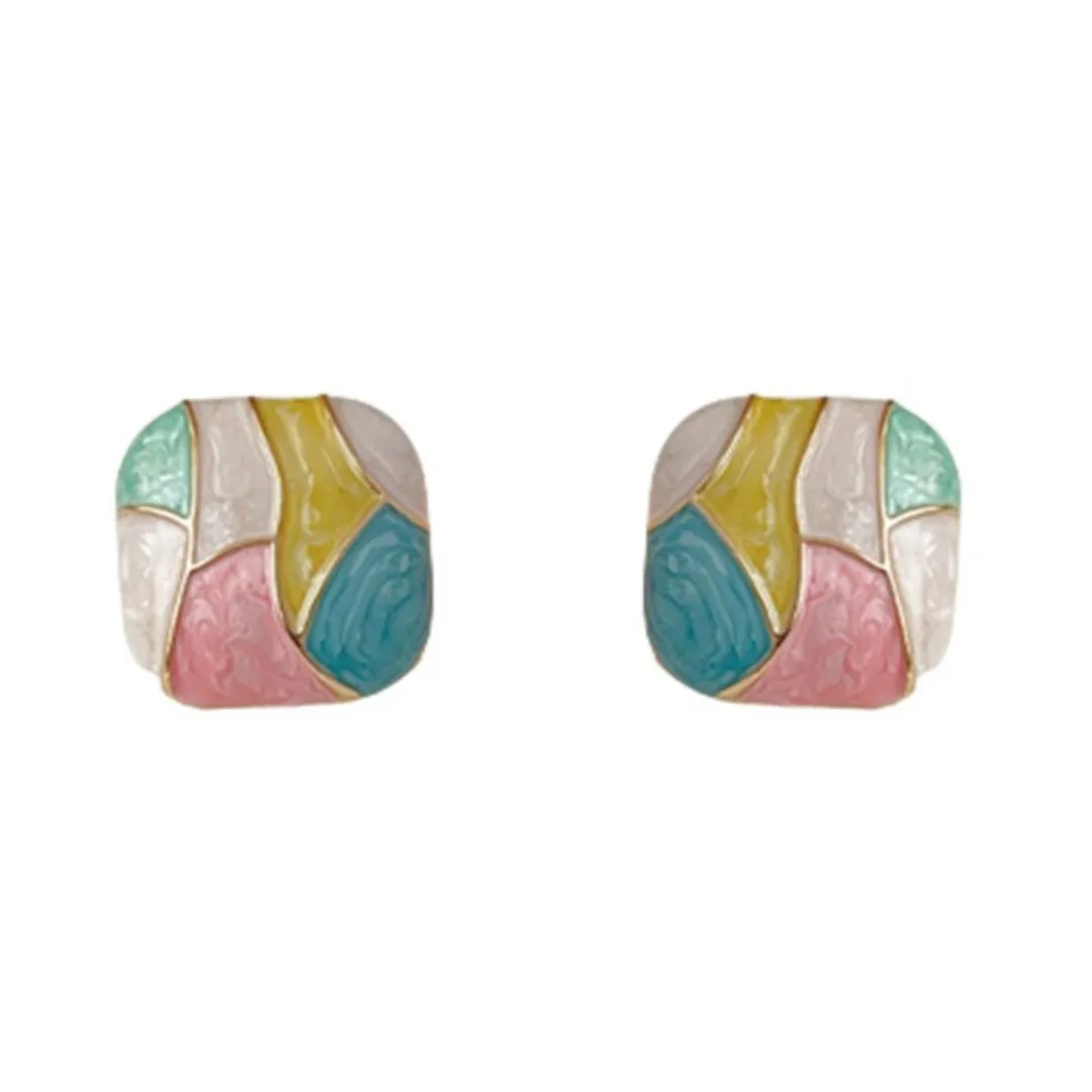 Pre Order:  Colorful Oil Dripping Square Alloy Earrings