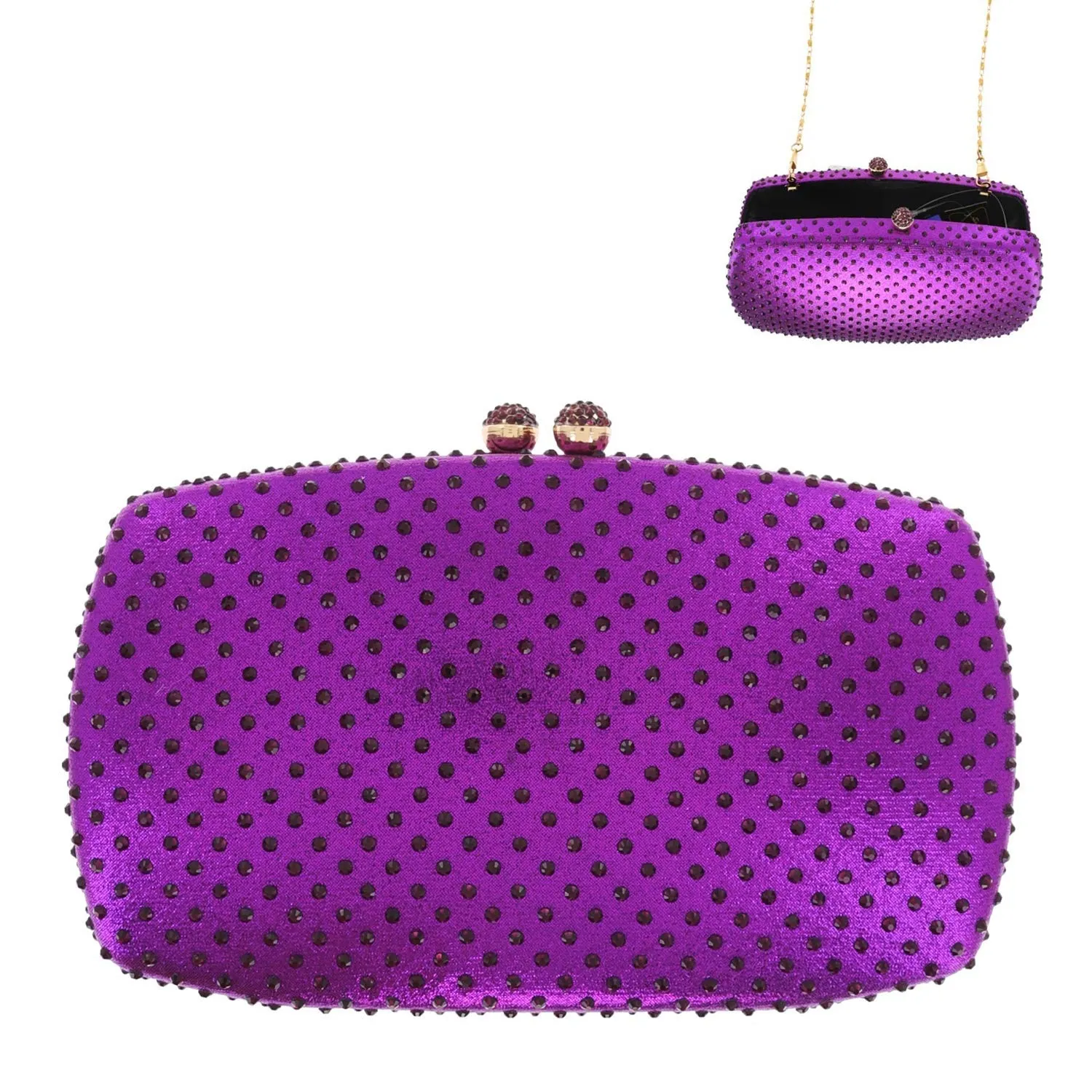 Purple Crystal Rhinestone Evening Box Clutch Purse