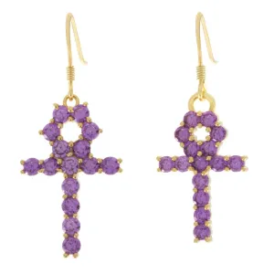 Purple Sterling Silver Hanging Ankh Earrings - Discontinue