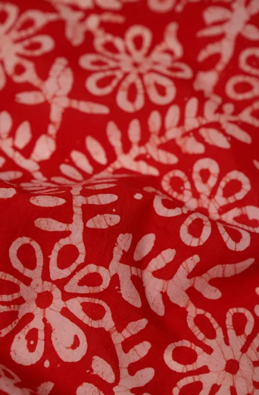 Red Pure Cotton Batik Hand Block Printed Fabric