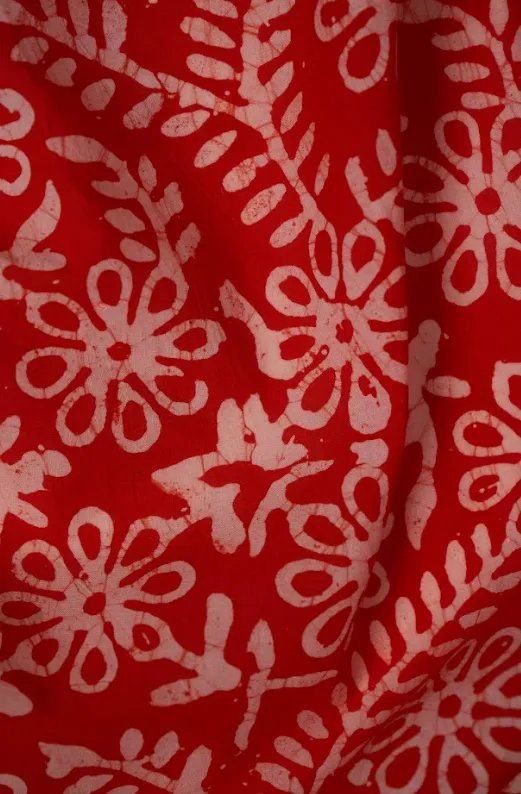 Red Pure Cotton Batik Hand Block Printed Fabric