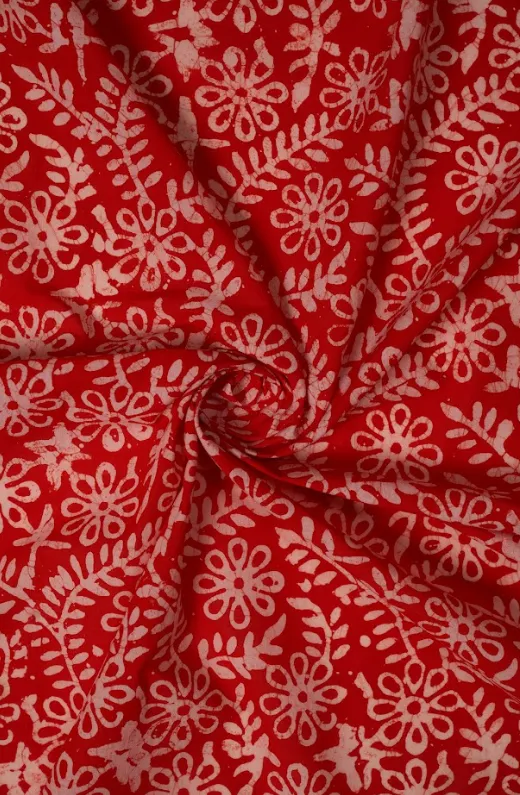 Red Pure Cotton Batik Hand Block Printed Fabric