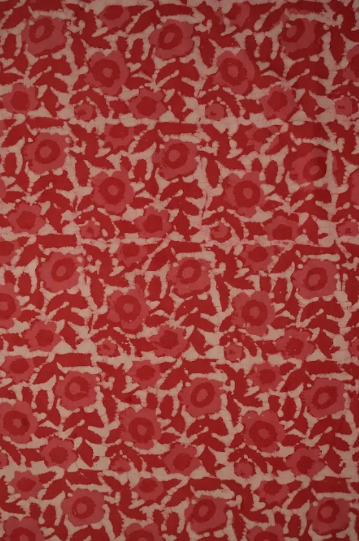 Red Pure Cotton Dabu Hand Block Printed Fabric