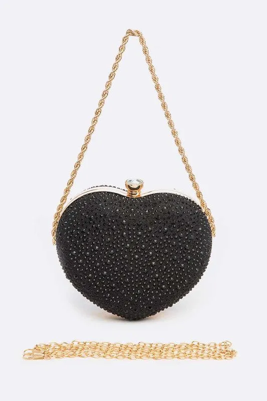 Rhinestone Pave Heart Shape Convertible Clutch