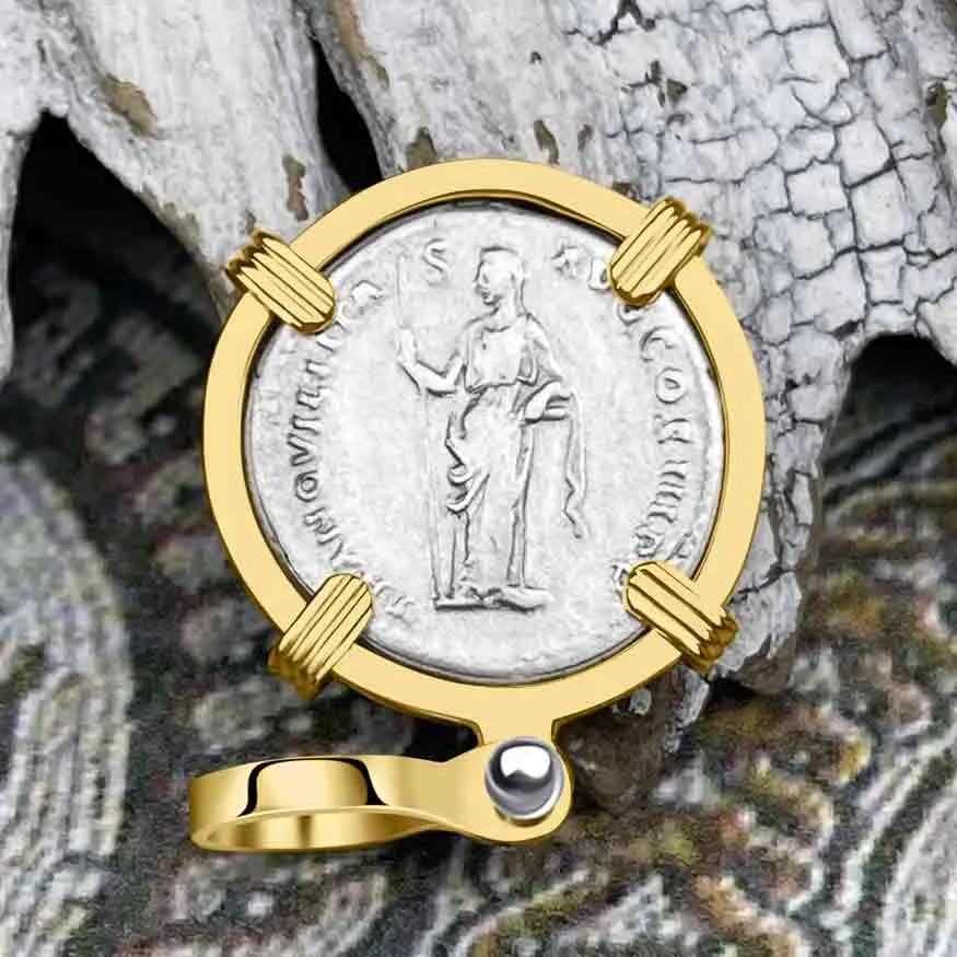 Roman Empire Silver Denarius Coin of Hadrian, the Builder 132 AD 14K Gold Pendant | Artifact #8486