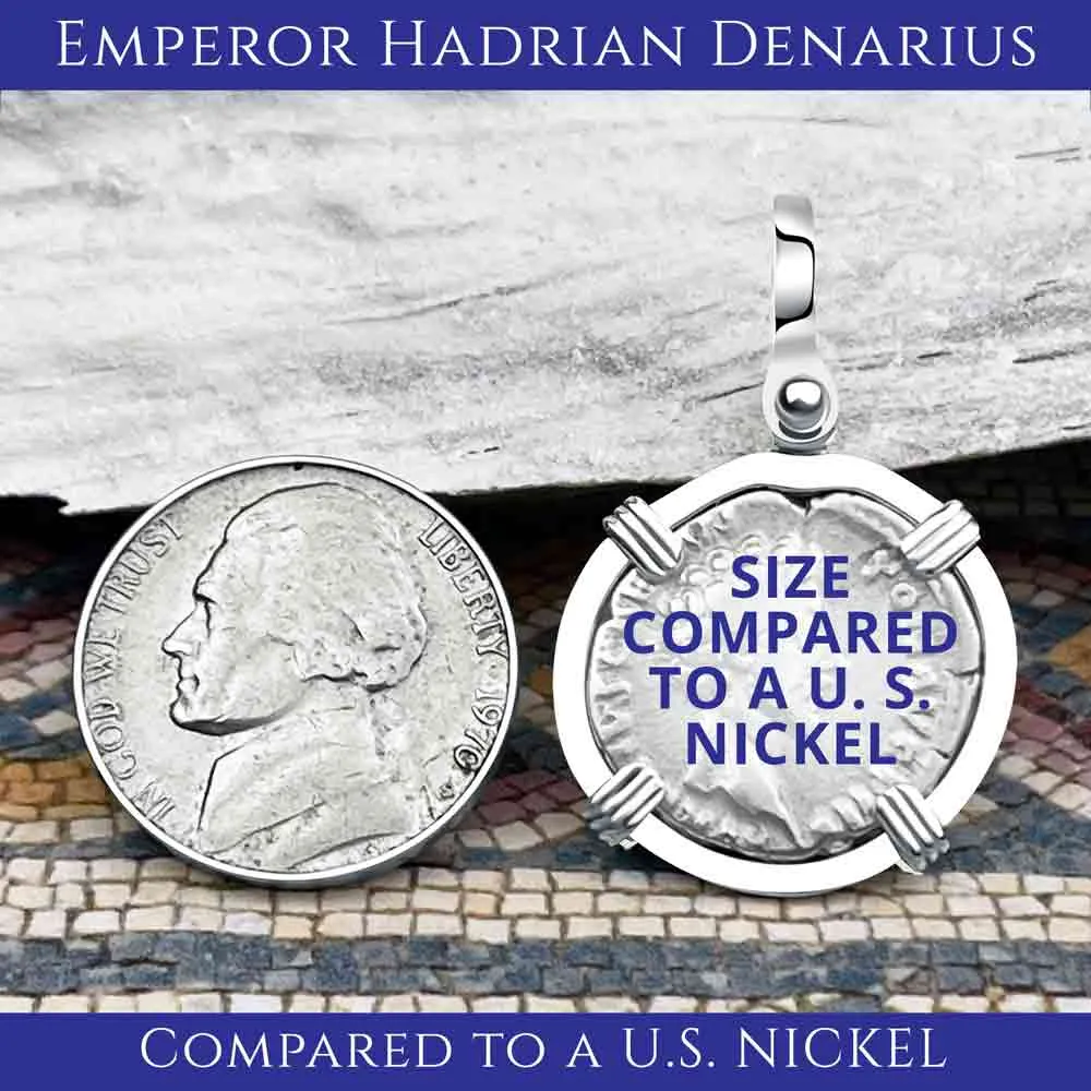 Roman Empire Silver Denarius Coin of Hadrian, the Builder 132 AD 14K Gold Pendant | Artifact #8486