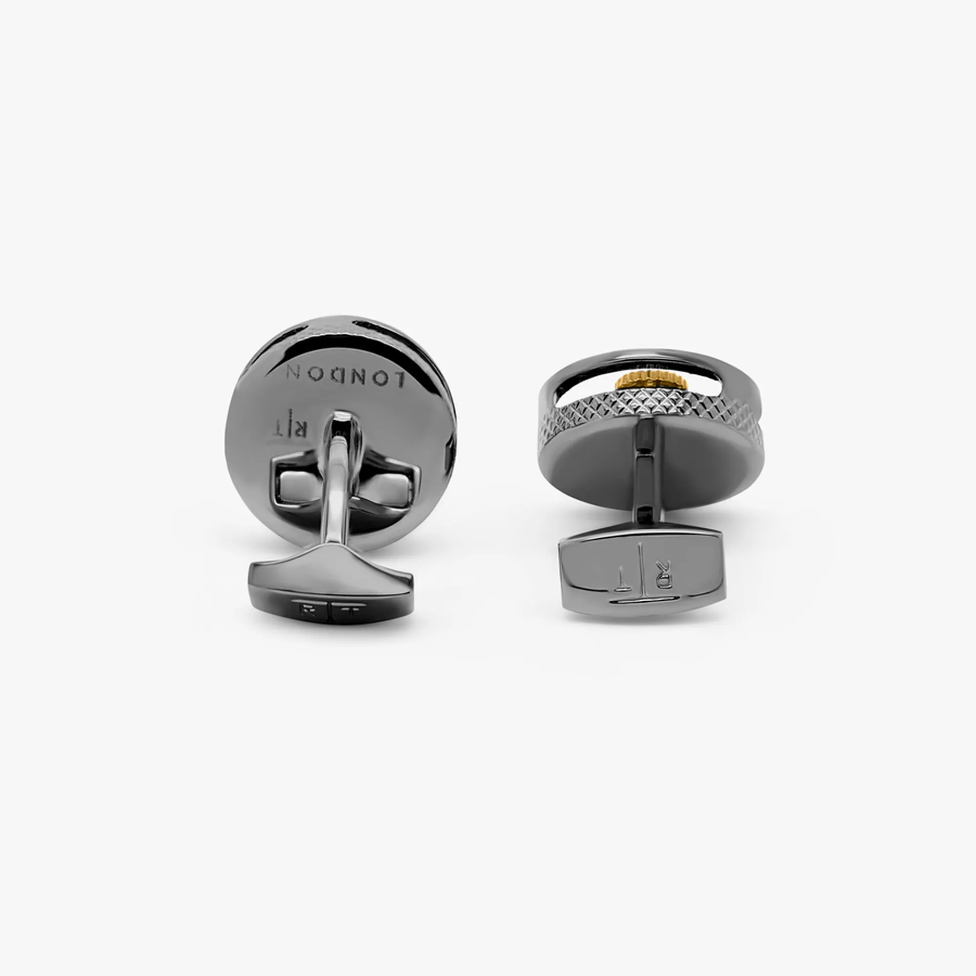 Round Gear Carbon Fibre cufflinks with gunmetal finish