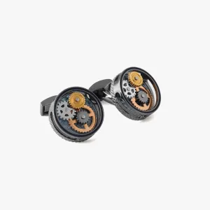 Round Gear Carbon Fibre cufflinks with gunmetal finish