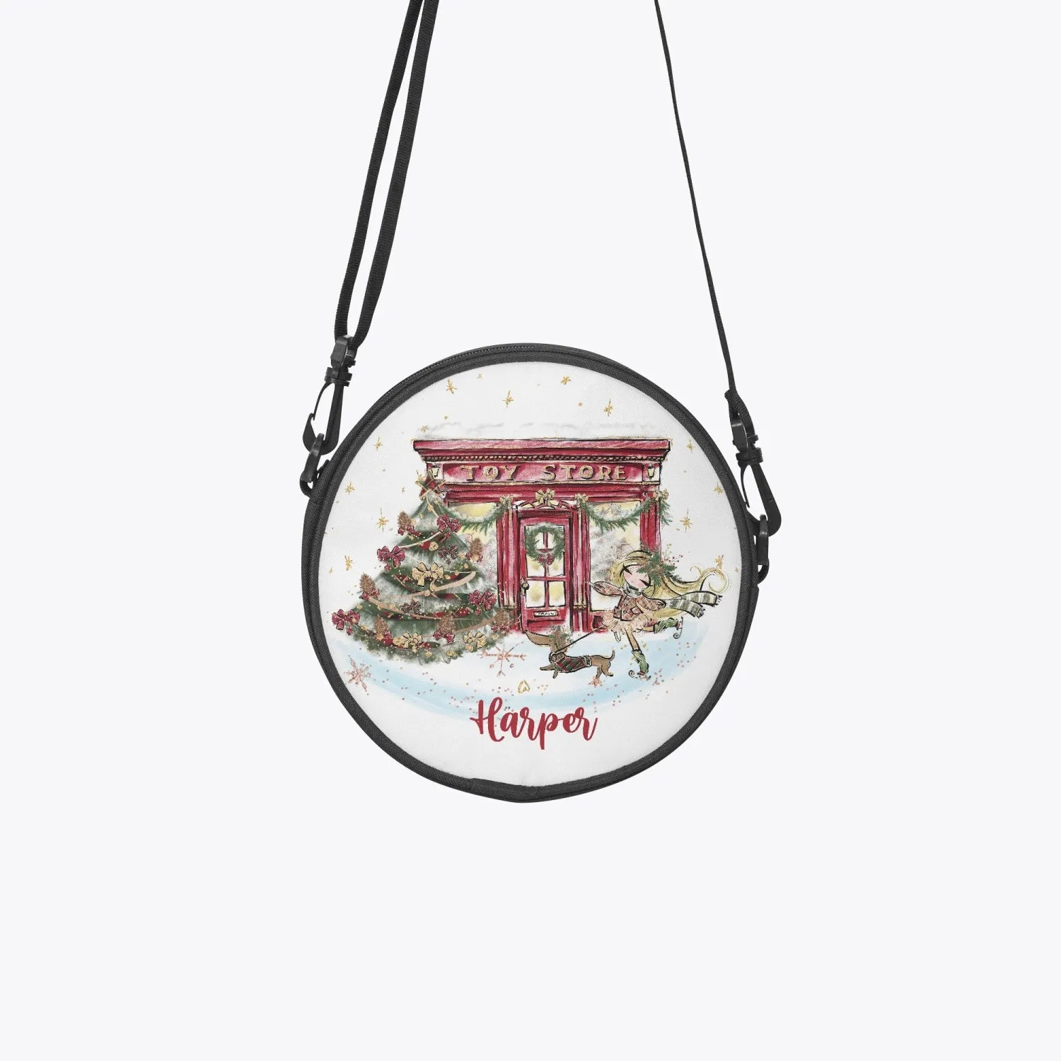 Round Satchel Bag, Christmas Toy Shop, Girl Blonde Hair