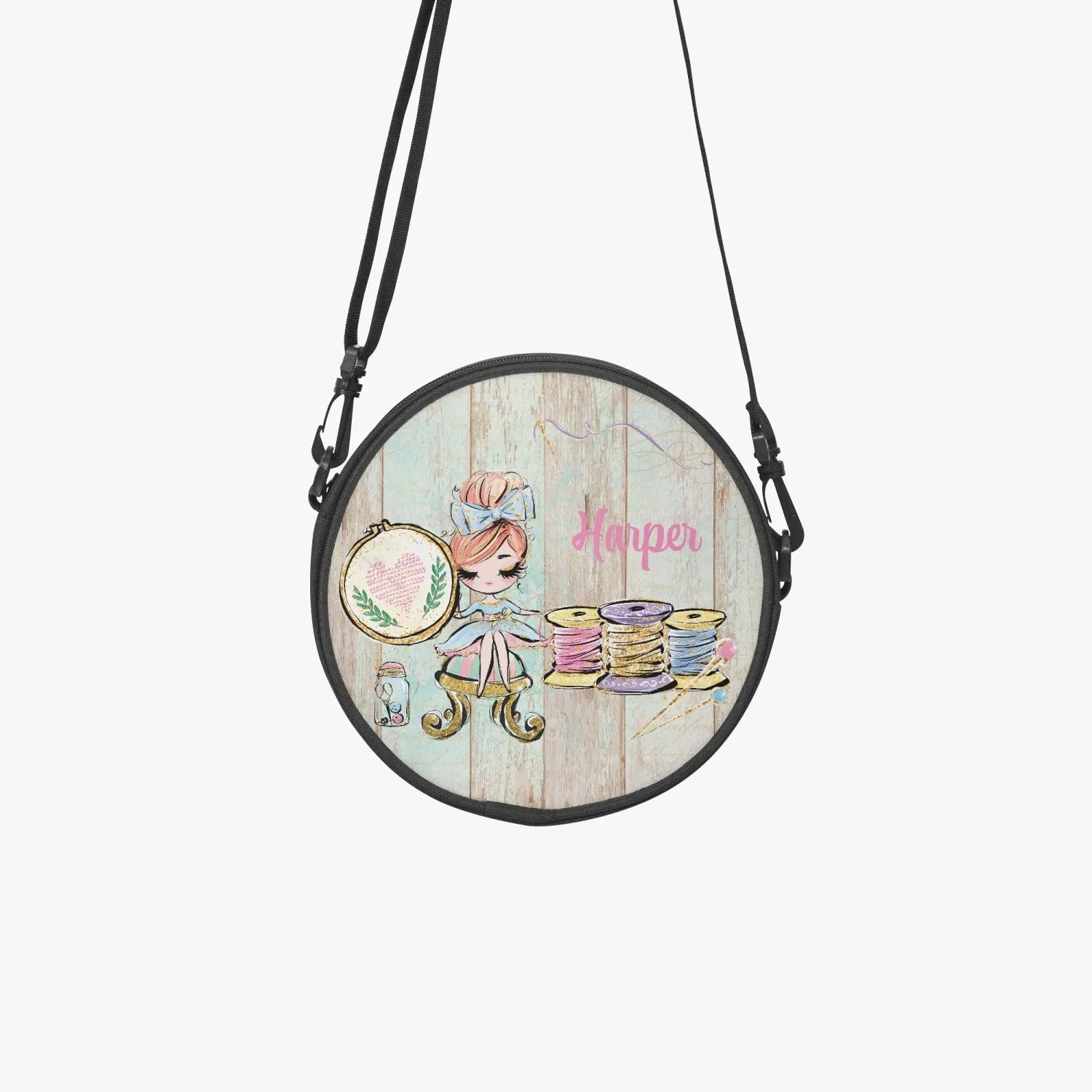 Round Satchel Bag, Embroidery, Personalised