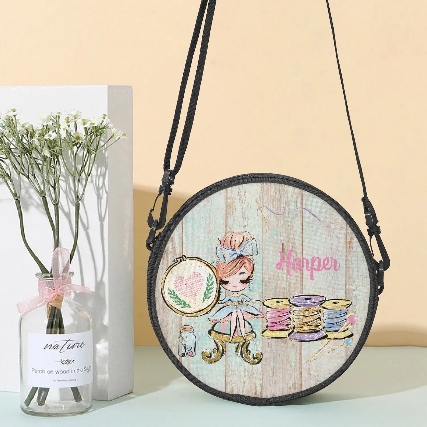 Round Satchel Bag, Embroidery, Personalised