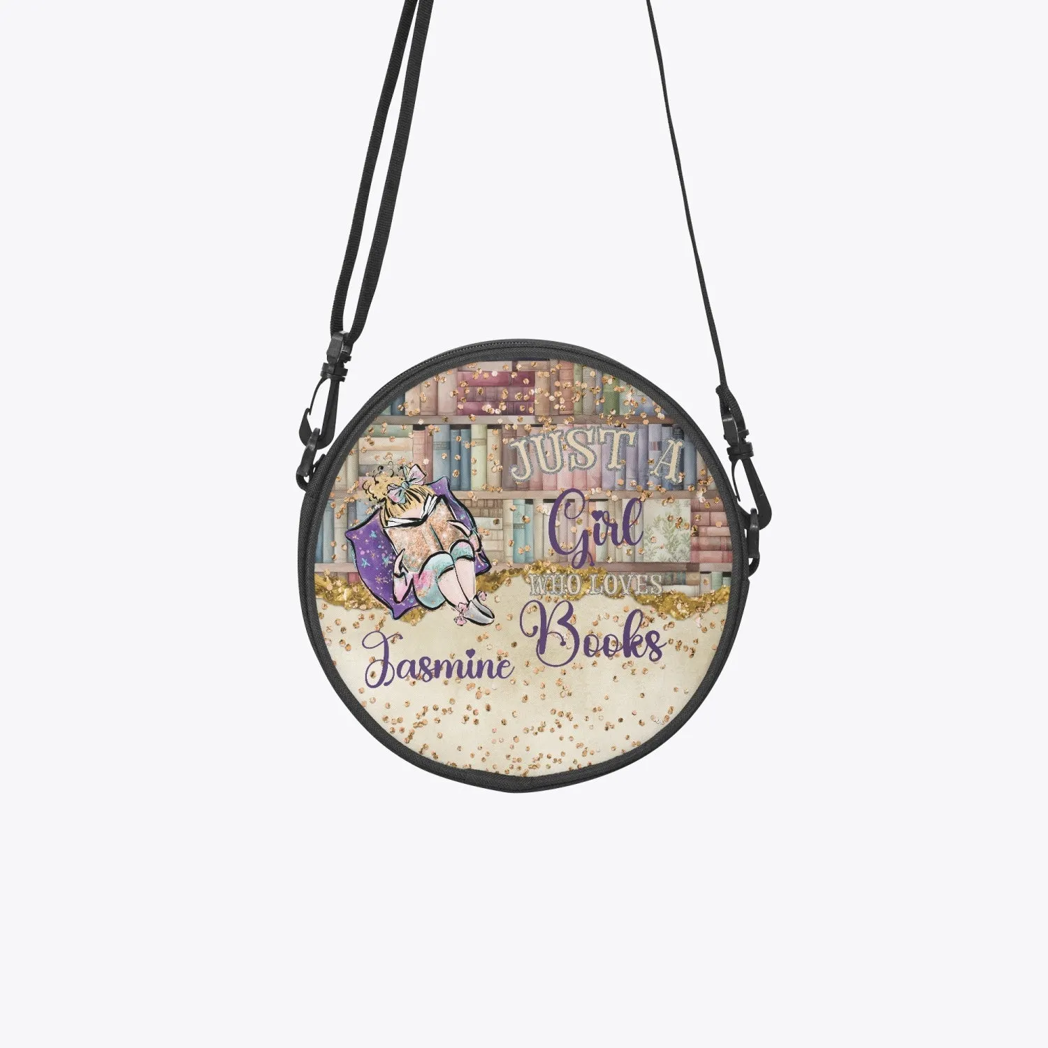 Round Satchel Bag, Just a Girl who Loves Books, Blonde Hair, Personalised