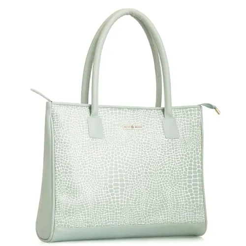 SACCI MUCCI Women's Tote Bag | Tote Bags For Women with Padded Laptop Compartment | Big Shoulder Bag for Office-Alligator Print (Mint Green)