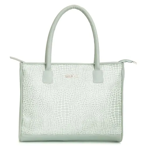 SACCI MUCCI Women's Tote Bag | Tote Bags For Women with Padded Laptop Compartment | Big Shoulder Bag for Office-Alligator Print (Mint Green)