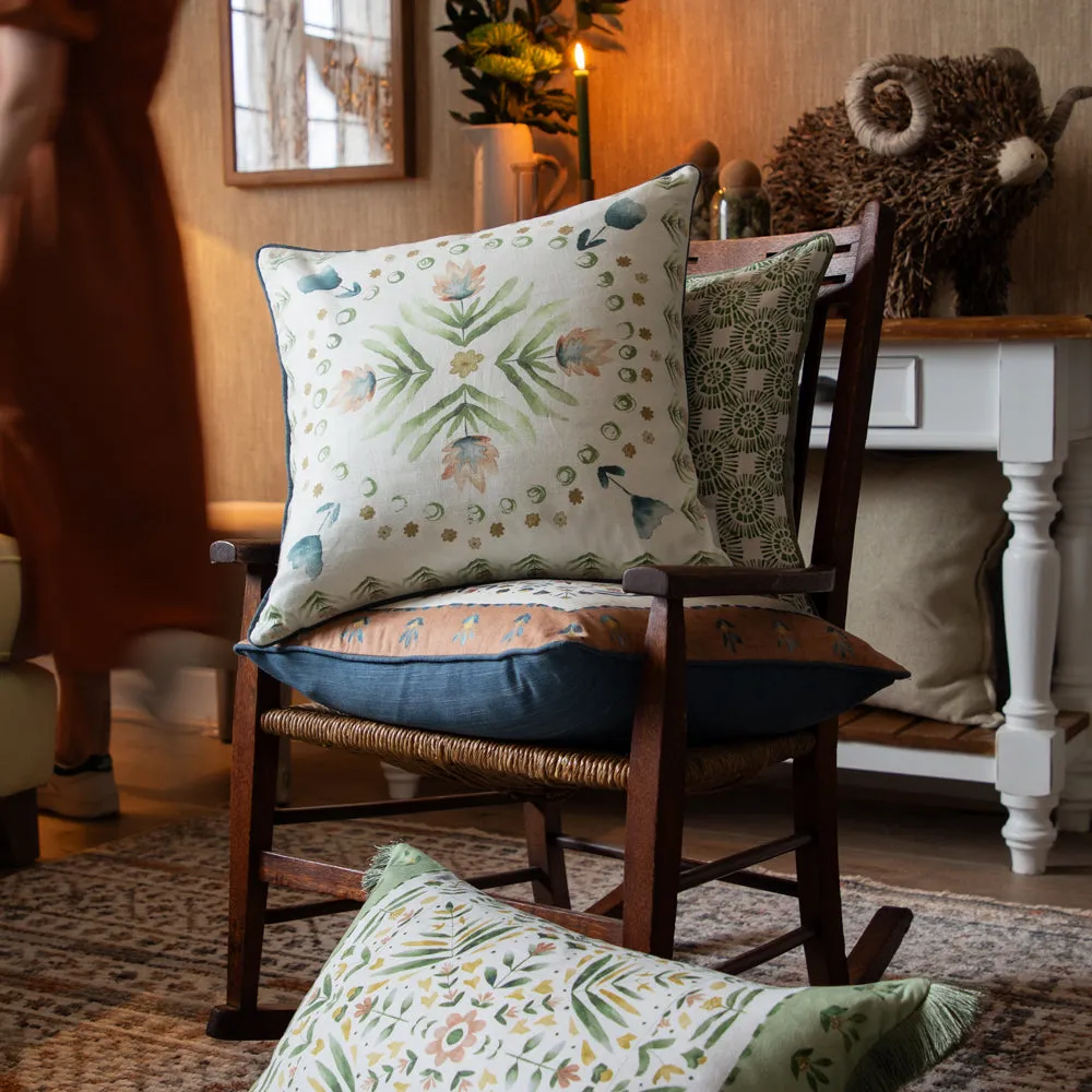 Sera Printed Piped Cushion Sage