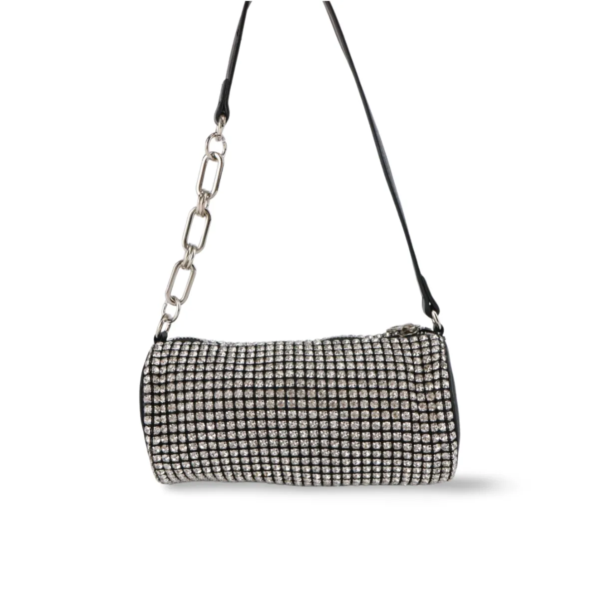 Silver and Gold Rhinestones Clutch Cylinder Evening Handbag For Women