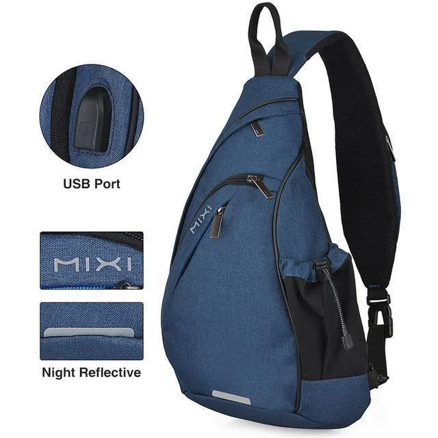 Sling-Style Messenger Bag Mens Usb Crossbody Backpack -