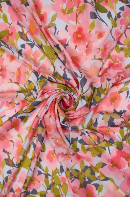 Soft Tone Pink Floral Pattern Printed Muslin Fabric