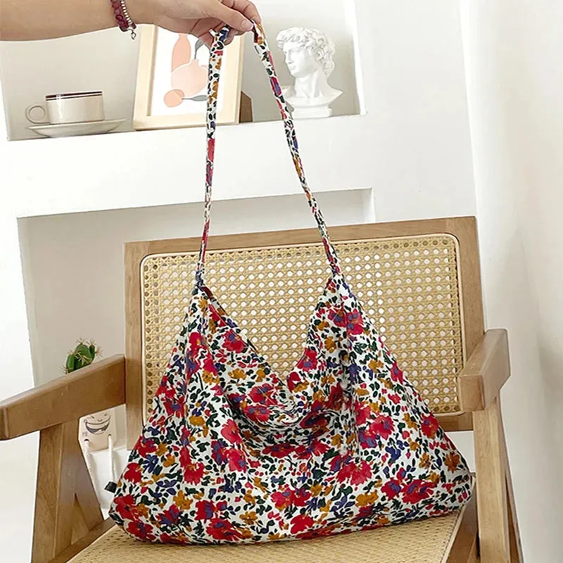 Sohiwoo Vintage Women Canvas Bag Large Capacity Tote Bags Women Shoulder Handbag 2024 Fashion Floral Printed Ladies Handbags