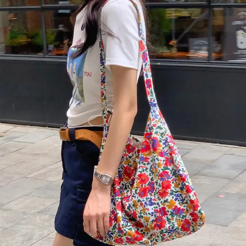 Sohiwoo Vintage Women Canvas Bag Large Capacity Tote Bags Women Shoulder Handbag 2024 Fashion Floral Printed Ladies Handbags