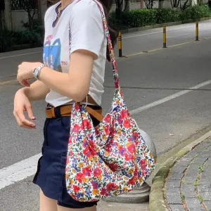 Sohiwoo Vintage Women Canvas Bag Large Capacity Tote Bags Women Shoulder Handbag 2024 Fashion Floral Printed Ladies Handbags