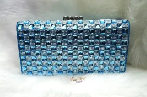 Sparkly Diamante Encrusted Shiny Women Evening Bag Clutch Party Wedding Handbags Blue/Silver