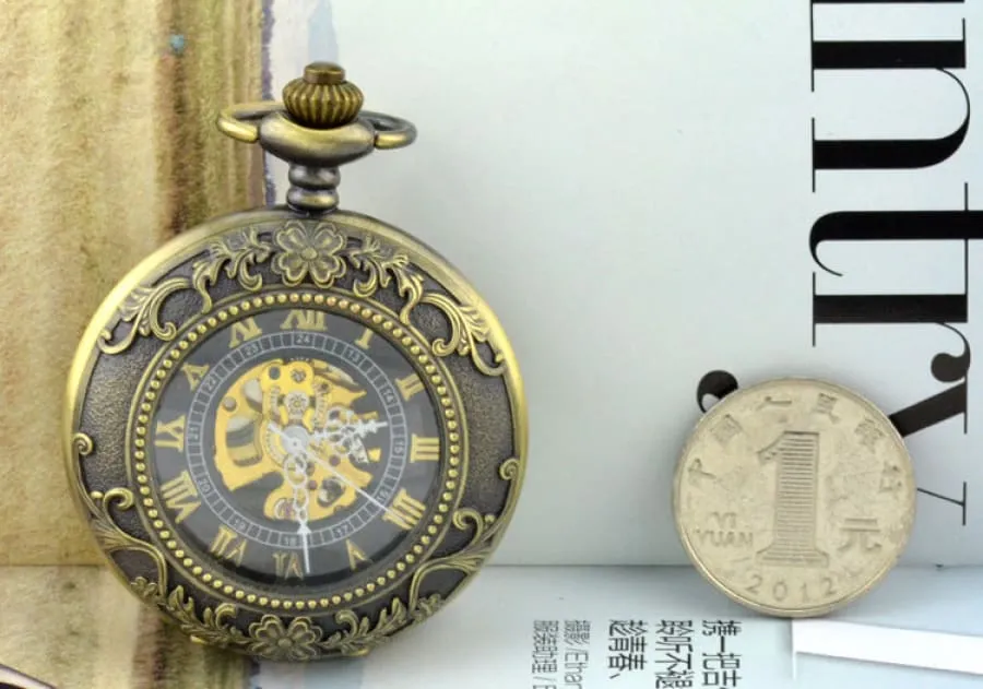 Steampunk Industrial Revolution Design Pocket Watch with Exposed Movement