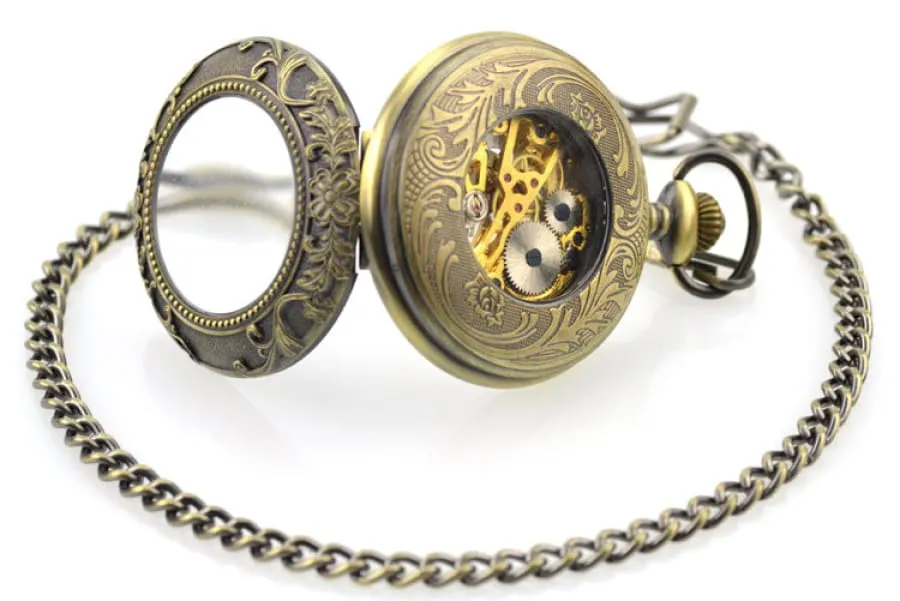 Steampunk Industrial Revolution Design Pocket Watch with Exposed Movement