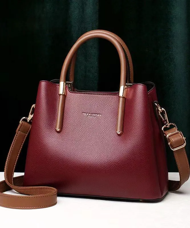 Stylish Minimalist Wine Red Leather Tote Handbag ZX1025