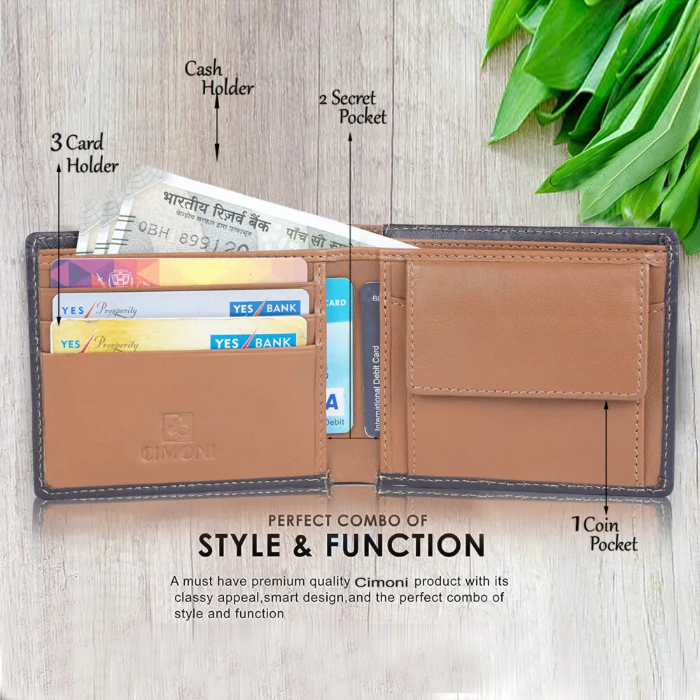 Stylish Multicolor Genuine Leather Slim Men's Wallet With Coin Pocket