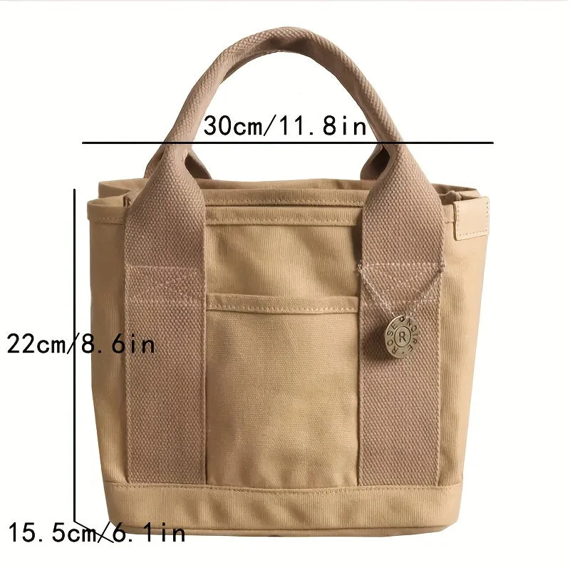 Stylish Solid Color Tote Satchel Bag - Lightweight & Durable Canvas, Versatile Multifunction Design with Secure Button Closure - Perfect for Work and Everyday Use