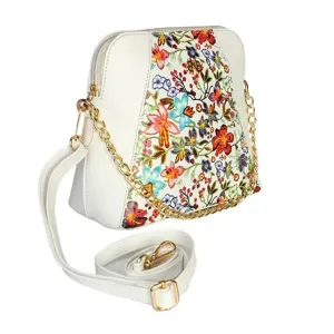 Stylish White Artificial Leather Printed Handbags For Women