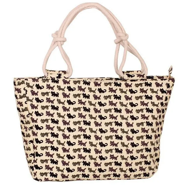 Summer Fashion Folding Women Tote  Flower Printing Beach Bag