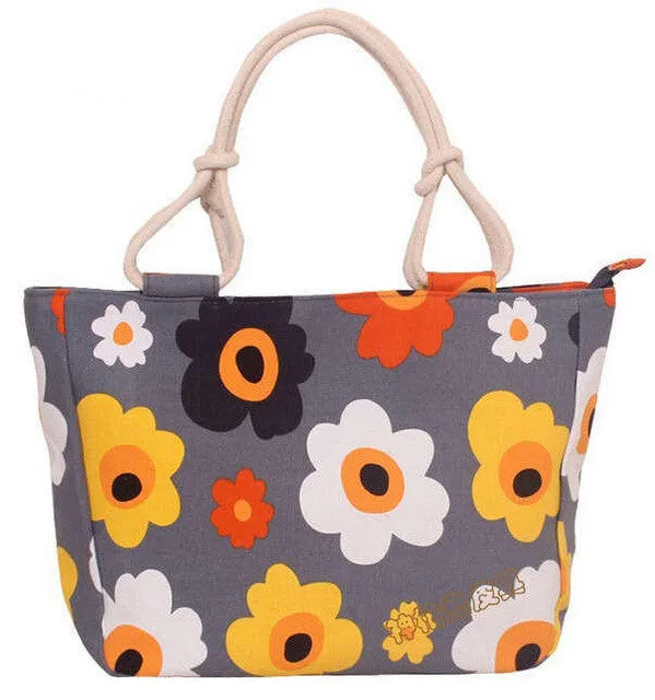 Summer Fashion Folding Women Tote  Flower Printing Beach Bag