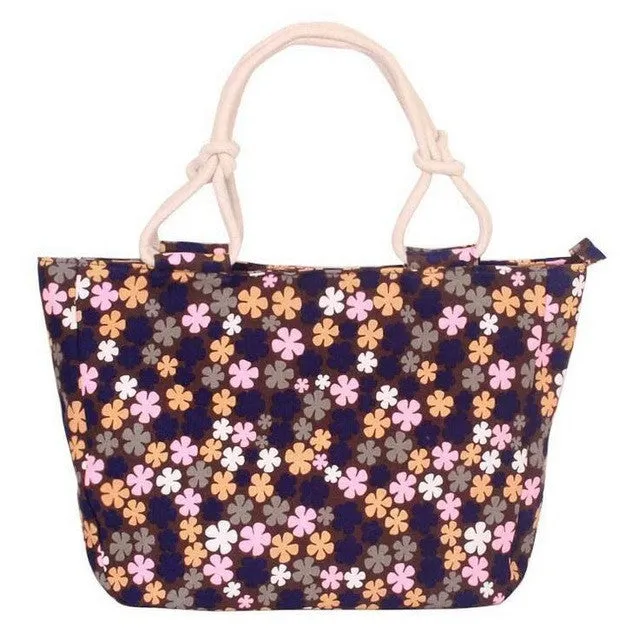 Summer Fashion Folding Women Tote  Flower Printing Beach Bag