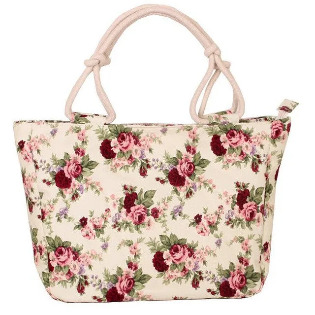 Summer Fashion Folding Women Tote  Flower Printing Beach Bag