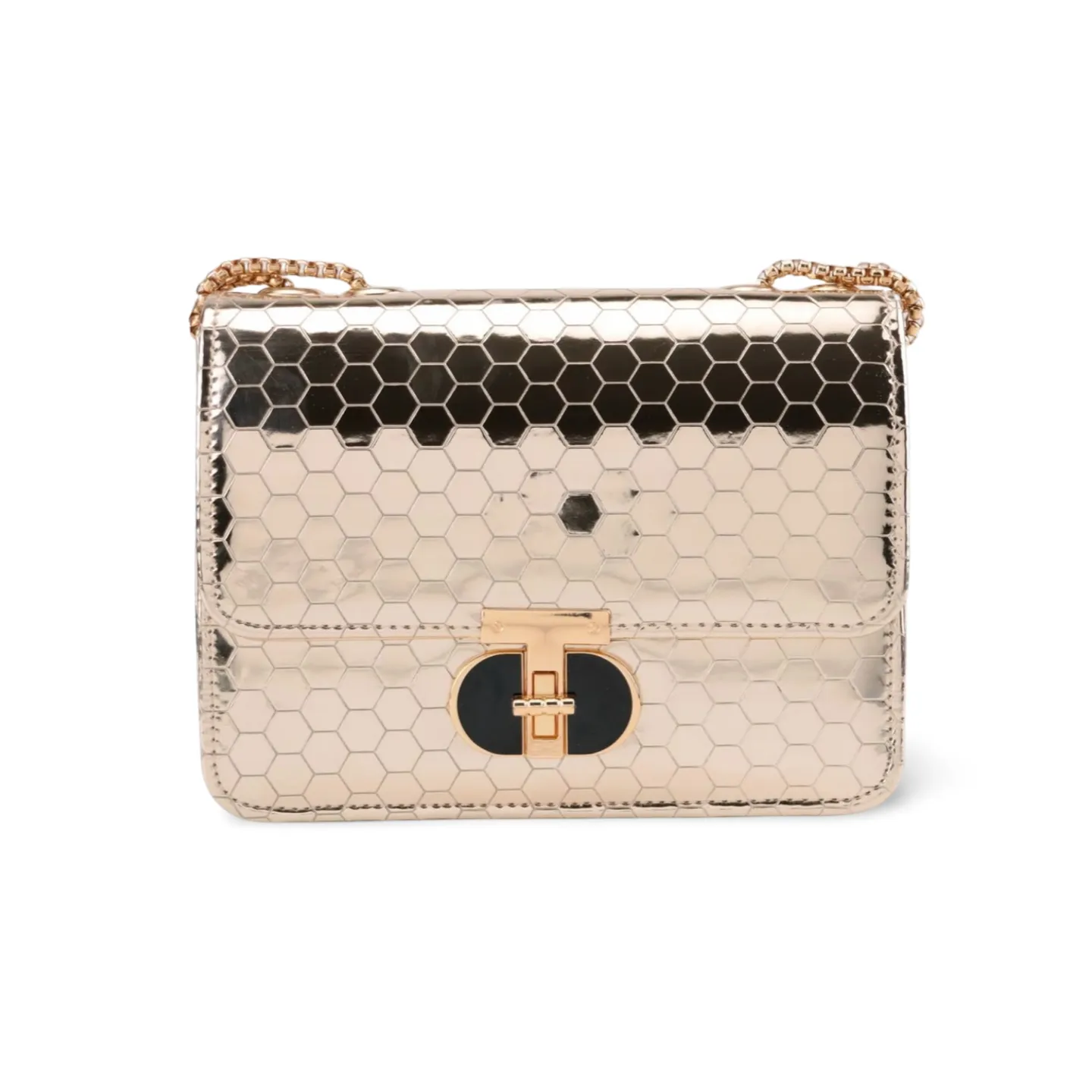 Textured Faux Leather Crossbody Shoulder Bag with Gold Chain