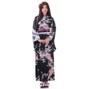 Traditional Black Japanese Yukata Kimono Aiko