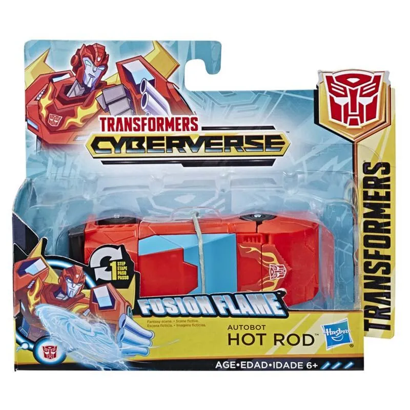 Transformers Toys Cyberverse Action Attackers: 1-Step Changer Autobot Hot Rod Action Figure - Repeatable Fusion Flame Action Attack Move