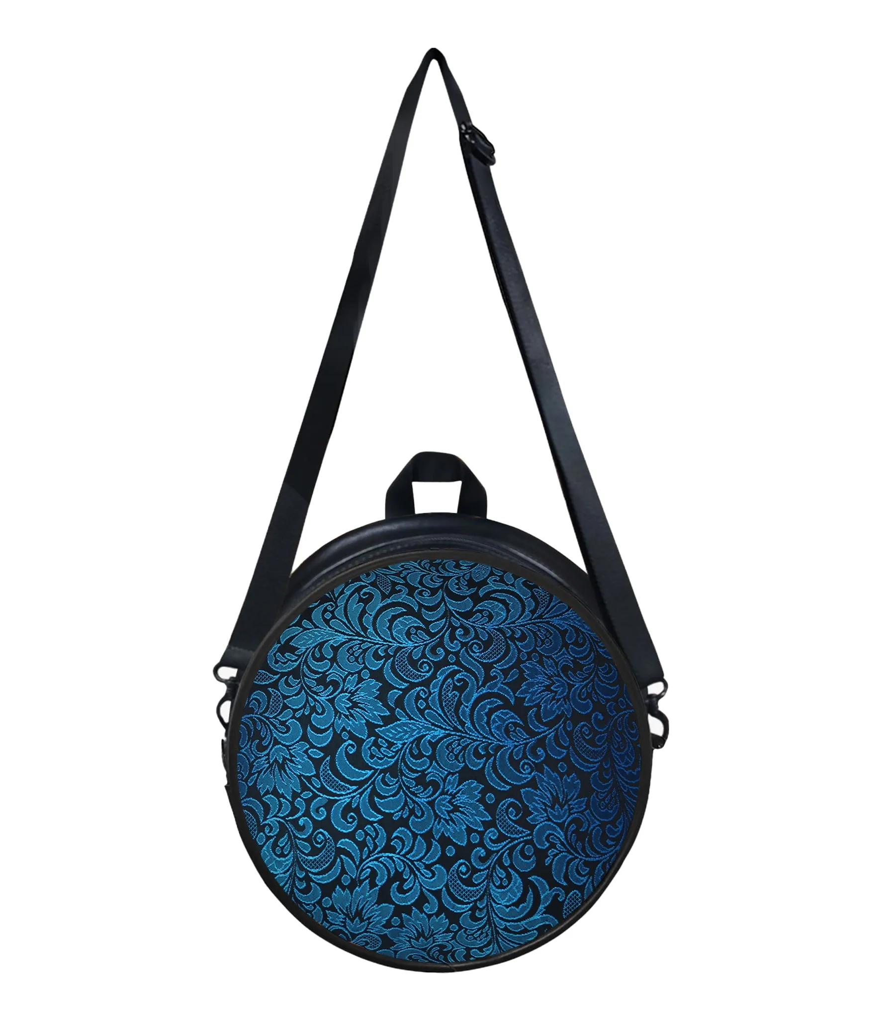 Turquoise  Brocade And Faux Leather Round Handbags