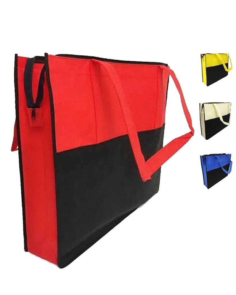 Two Tone Polypropylene Large Zippered Tote Bag