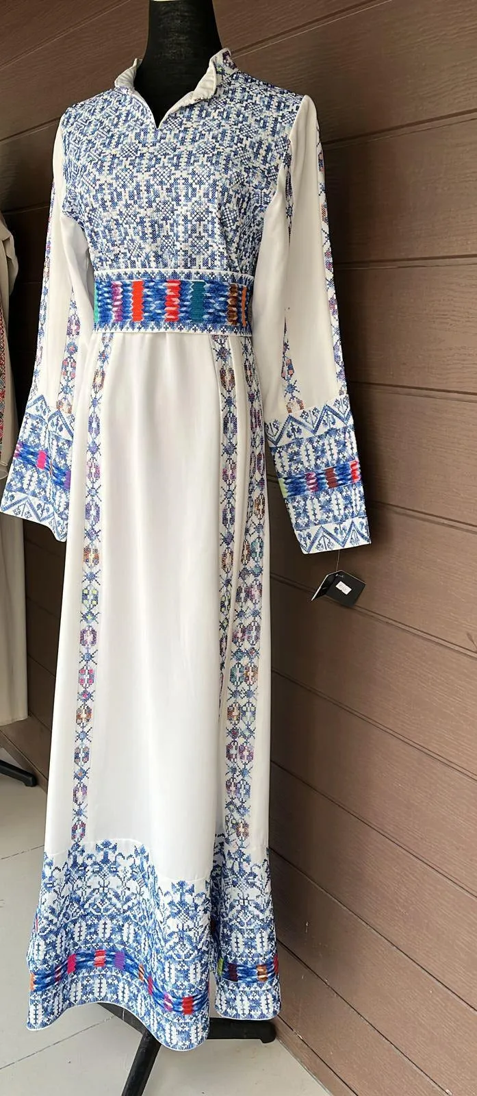 Unique Royal White And Blue Palestinian Embroidered Thob Dress