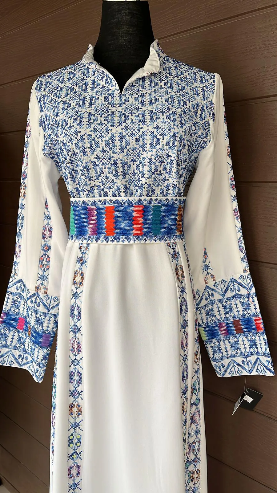 Unique Royal White And Blue Palestinian Embroidered Thob Dress