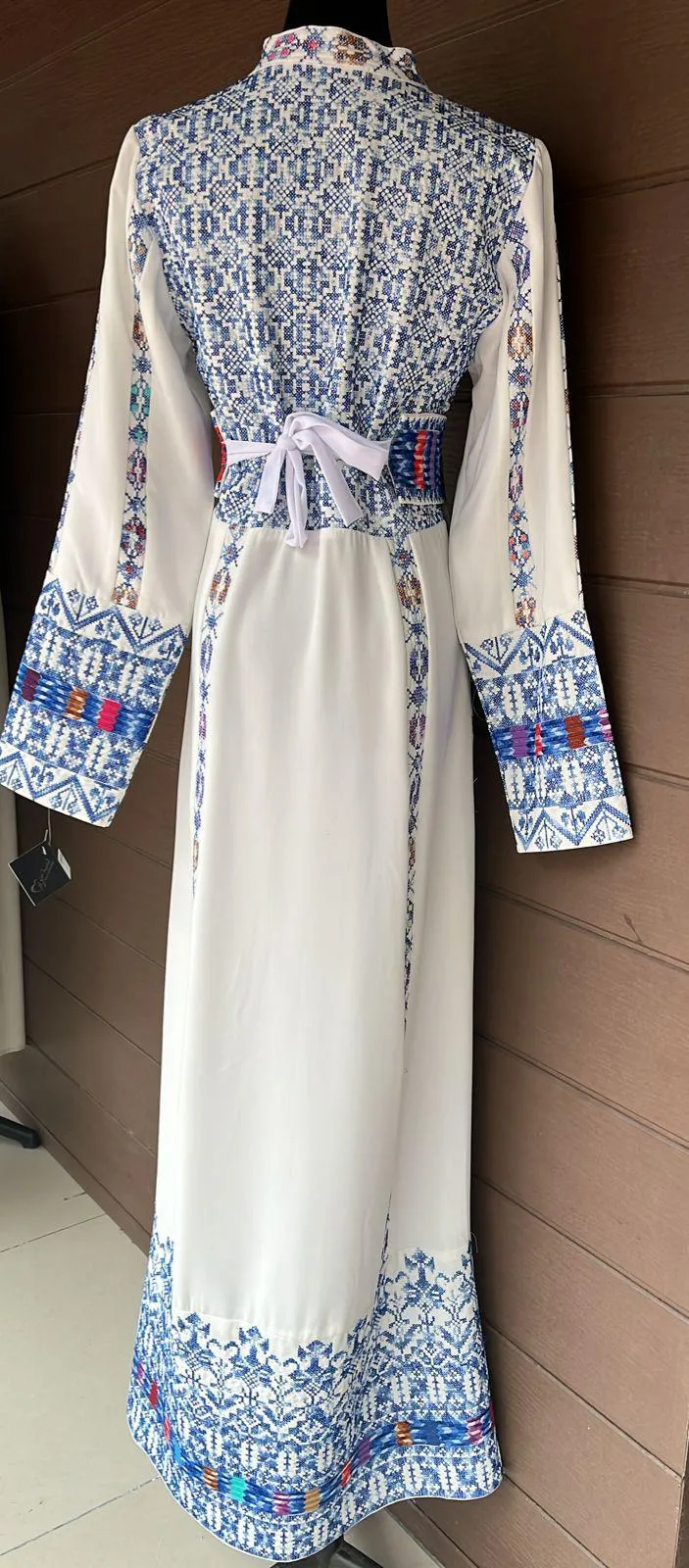 Unique Royal White And Blue Palestinian Embroidered Thob Dress