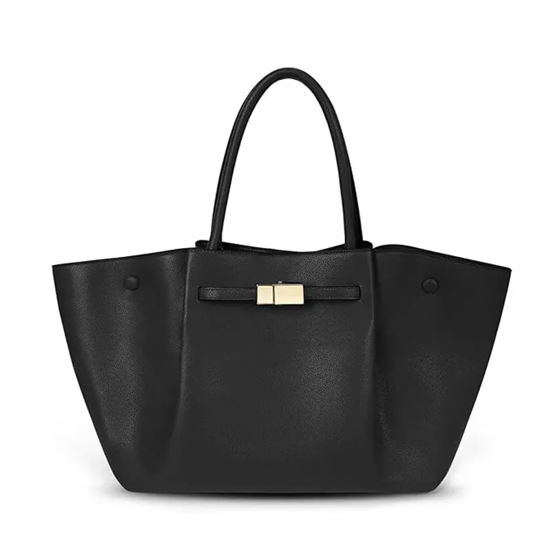 VAIGE Luxurious Large Capacity Tote Bag in High-Quality PU Leather - Simple Designer Shoulder Bag with Appliques