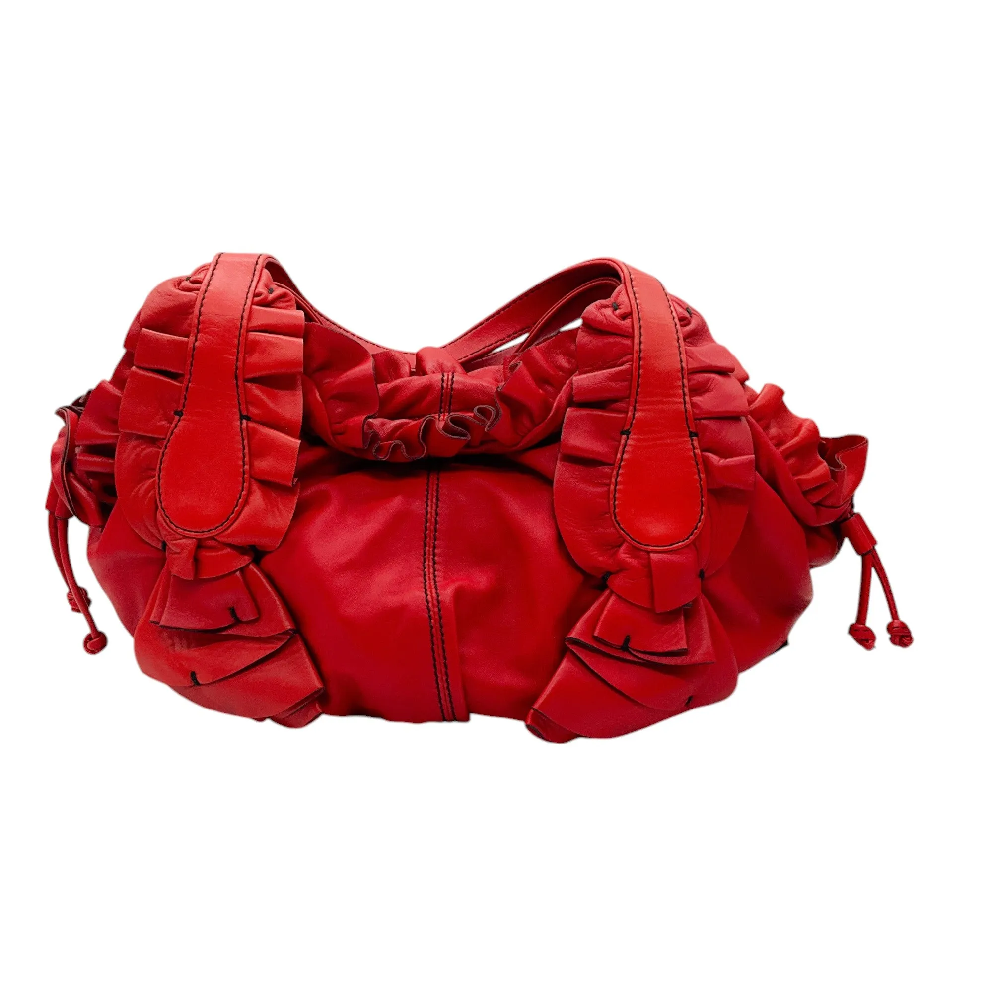 Valentino Red Ruffled Leather Idylle Handbag