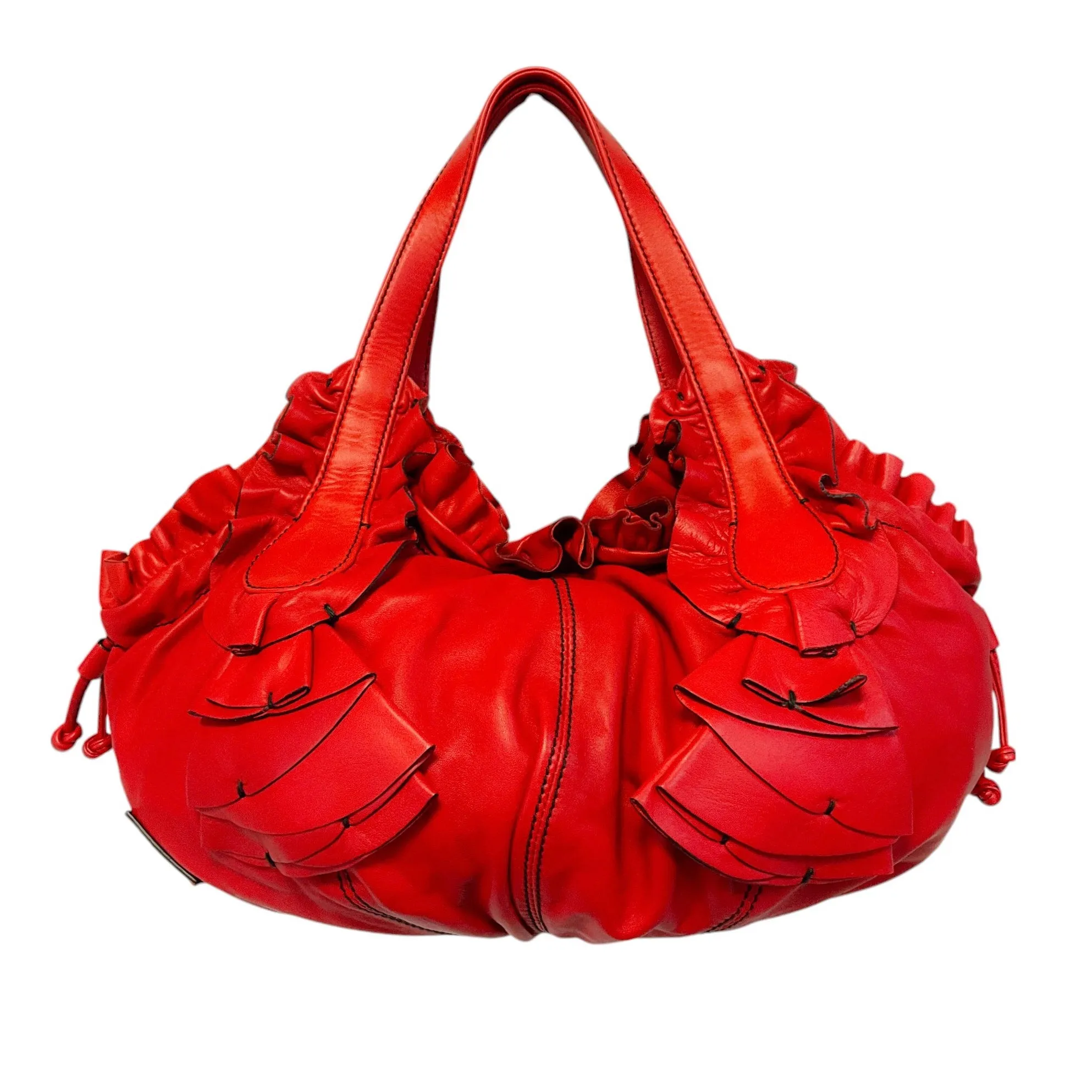 Valentino Red Ruffled Leather Idylle Handbag