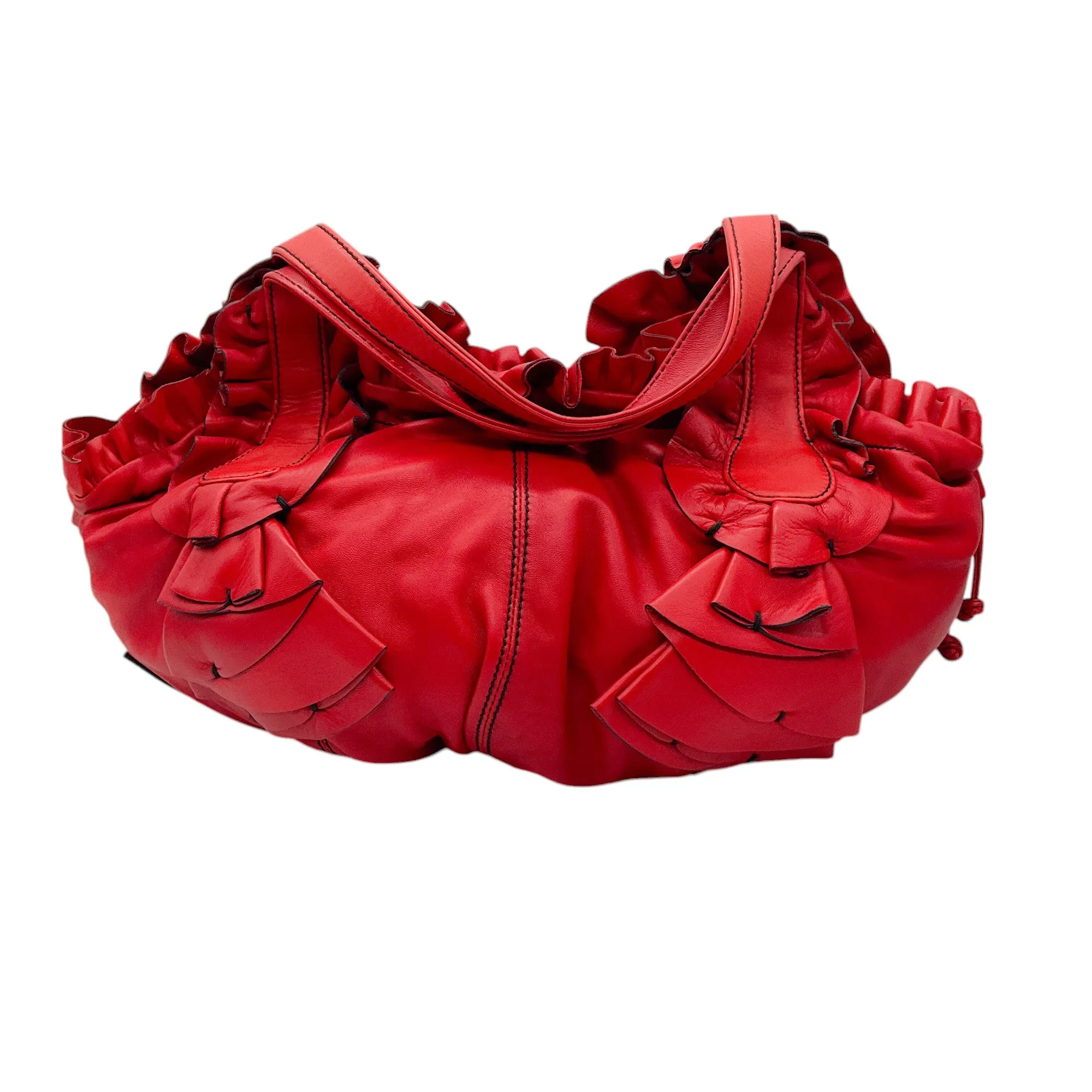 Valentino Red Ruffled Leather Idylle Handbag