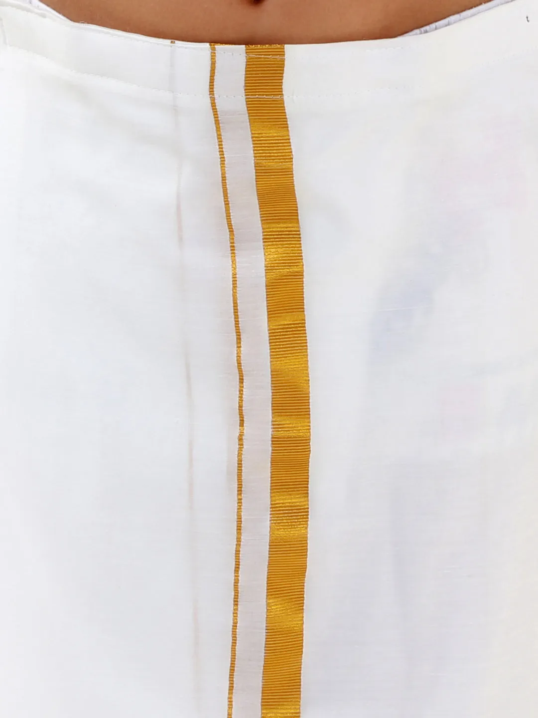 VASTRAMAY Boys' White Silk Short Sleeves Ethnic Shirt Mundu Vesty Style Dhoti Pant Set