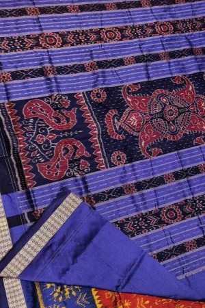 Vibrant Red & Blue Ikkat Silk Saree - Handloom Beauty